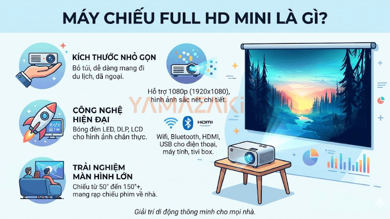 Máy chiếu Full HD mini: tất cả những gì cần biết & gợi ý mẫu đáng mua nhất 2026 1 Máy chiếu Full HD mini là gì