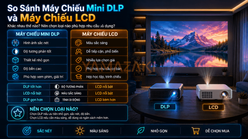 Máy Chiếu Mini DLP Là Gì? Ưu Điểm, Nhược Điểm & Cách Chọn Mua 3 So sanh giua may chieu dlp va lcd