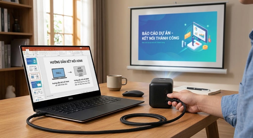 Kết Nối Máy Tính Với Máy Chiếu: Hướng Dẫn Chi Tiết Từ A–Z (2026) 2 Kết Nối Qua Cáp HDMI