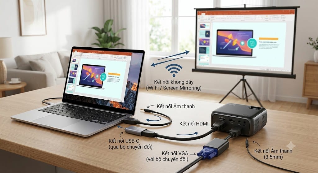 Kết Nối Máy Tính Với Máy Chiếu: Hướng Dẫn Chi Tiết Từ A–Z (2026) 1 kết nối máy tính với máy chiéu