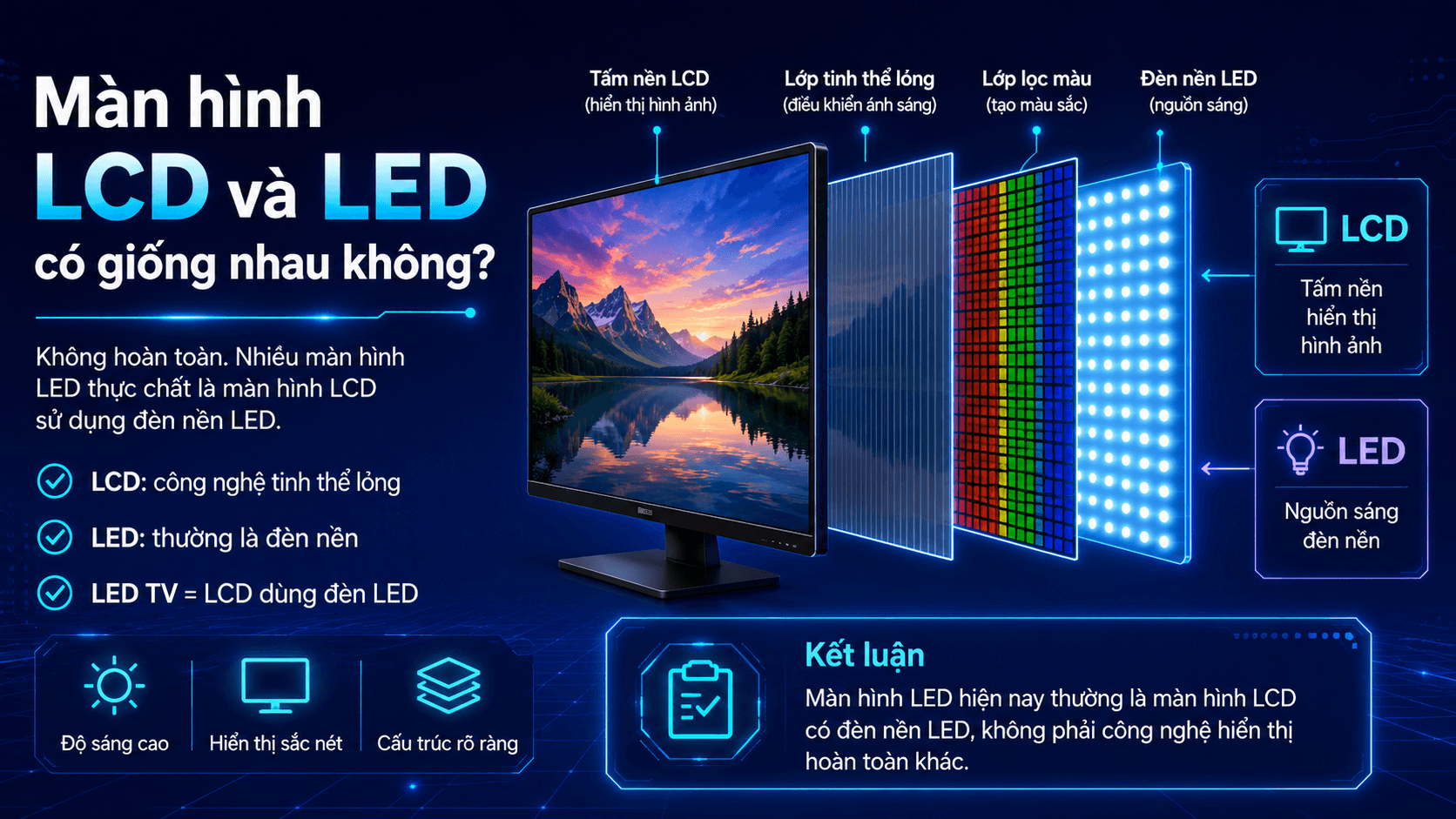 Màn Hình LCD Là Gì? Cấu Tạo, Nguyên Lý Và Ưu Nhược Điểm 4 Màn hình LCD và LED giải thích