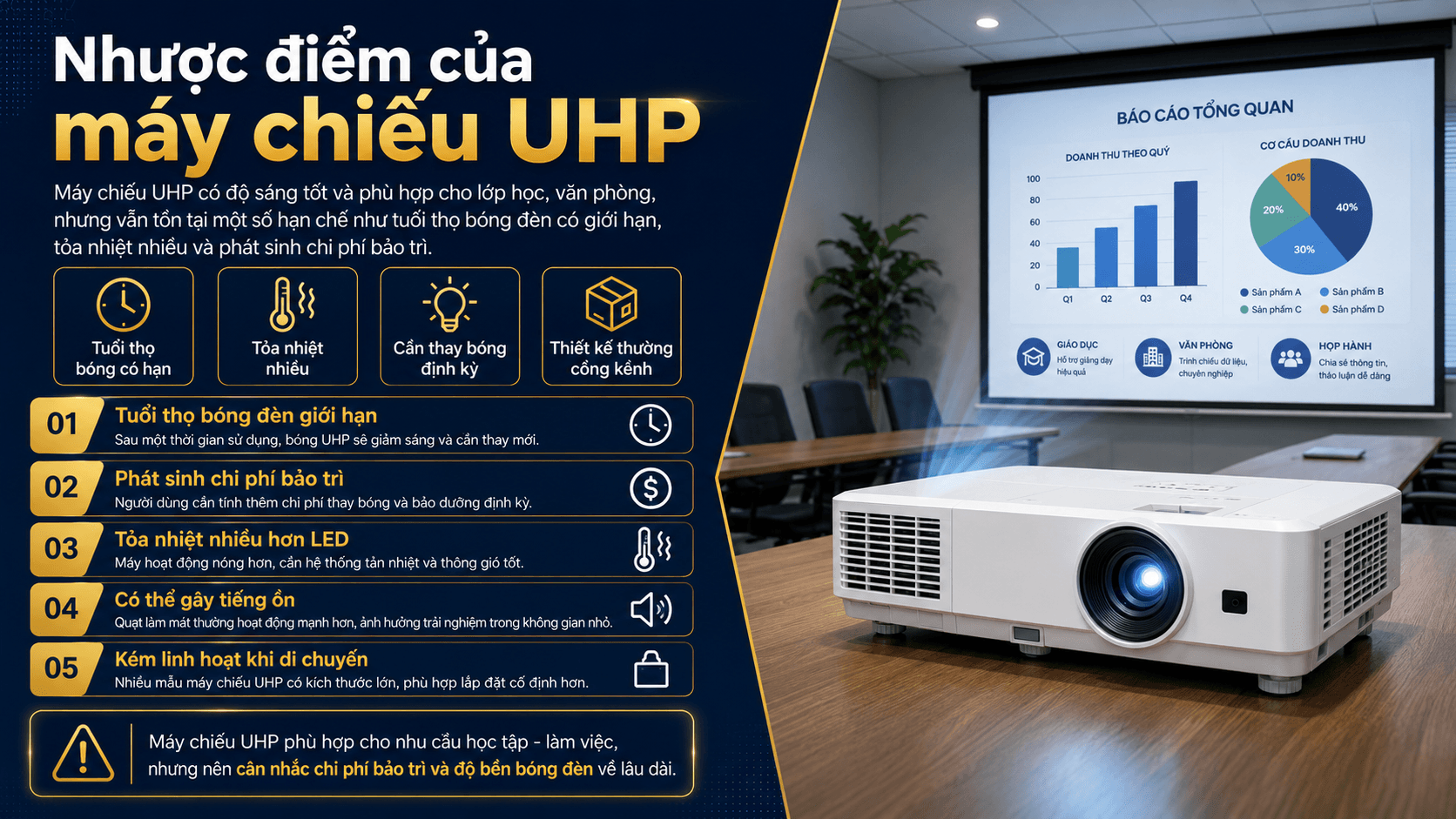 Máy Chiếu UHP Là Gì? Có Nên Mua Không? Ưu Nhược Điểm Chi Tiết 4 Nhược điểm của máy chiếu UHP
