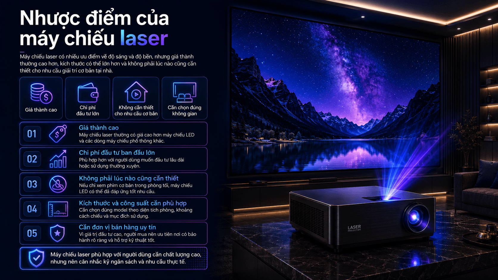 Nhược điểm máy chiếu laser trong không gian cao cấp