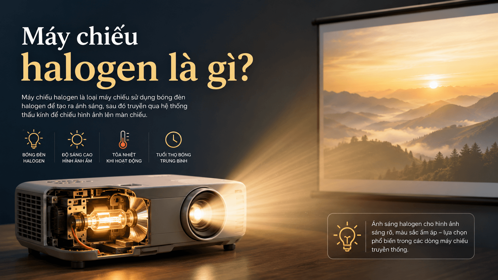Máy Chiếu Halogen Là Gì? Có Nên Mua Không? Ưu Nhược Điểm Chi Tiết 2 may chieu halogen la gi