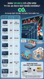 Máy chiếu 120 inch có lớn hơn TV 55 inch