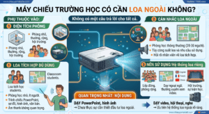 máy chiếu trường học có cần loa ngoài