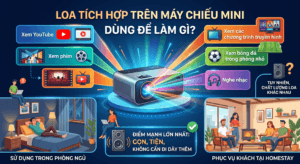 Máy Chiếu Có Cần Loa Ngoài Không? Khi Nào Nên Dùng Loa Ngoài trong năm 2026? 1 Loa tích hợp trên máy chiếu